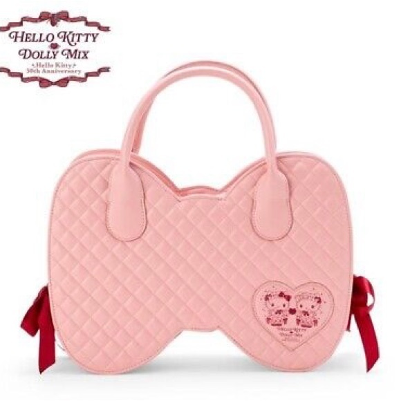 Japan Sanrio Dolly Mix Vanity Ribbon Handbag - Hello Kitty & Hello Mimmy
